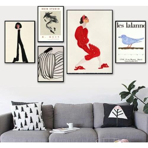 Abstract Figure Lines Curve Bird Wall Art Canvas Painting Gallery Wall Pictures Nordic Poster and Print for Living Room Decor