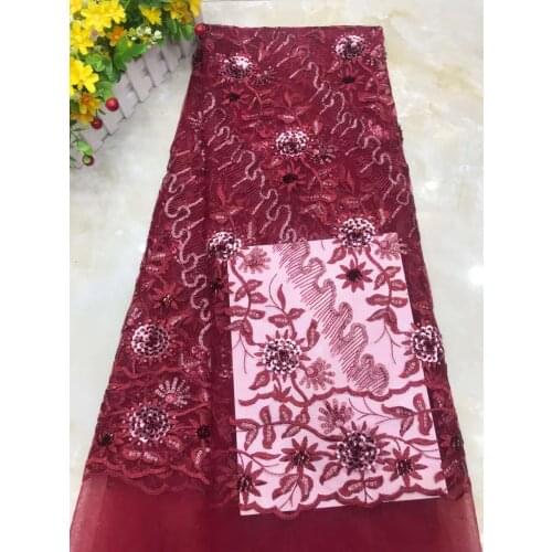 African Mesh Lace Fabric Sequins Flowers Tulle Embroidery Craft Sewing Design DIY Supplies Party Wedding Dress 5 Yards Wholesale