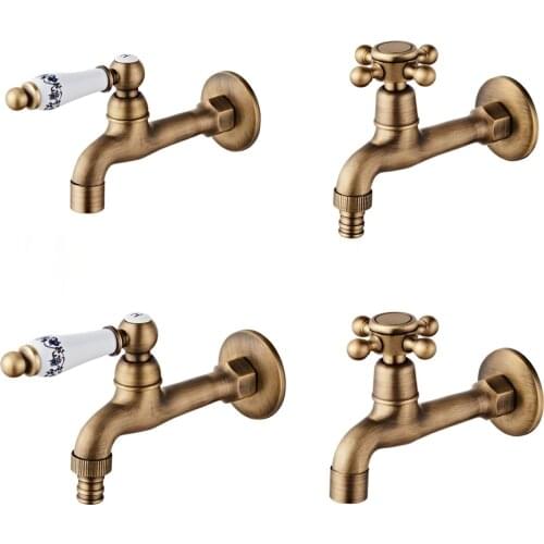 Antique Brass Basin Faucet Kitchen Faucet Garden taps Wall Mounted Lavatory Bathroom Mop Water Tap Washing Machine Faucet
