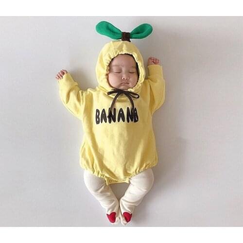 Newborn Baby Girls Boys Bodysuit Infant Clothes Toddler Kids Hooded Long Sleeve Jumpsuit Bodysuit Toddler Banana Outfit 0-2T
