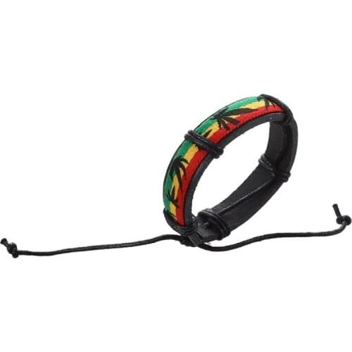 Hiphop Style Artificial Leather Bracelet Wristwear w/ Hemp Leaves