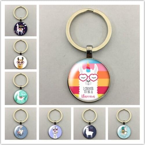 Cute alpaca hair, no DRAMA LLAMA fashion cute glass cabochon keychain car keychain key ring charm gift keychain
