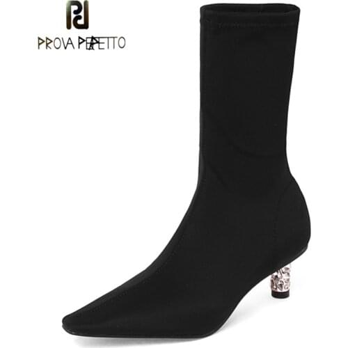 Lycra Elastic Stocking Boots Mature Temperament Pointed Short Boots Design Sense Rhinestone Stiletto Heel Fashion Boots