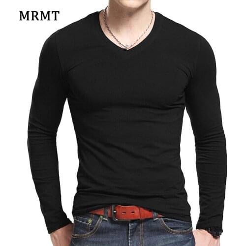 Lycra cotton mens long sleeve v neck t shirt 2021 MRMT The autumn men T cotton T-shirt slim solid tight t shirt