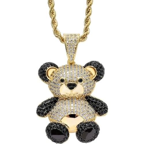 New Hip Hop Cubic Zircon Panda Pendant Necklace High Quality Chain Luxury Jewelry
