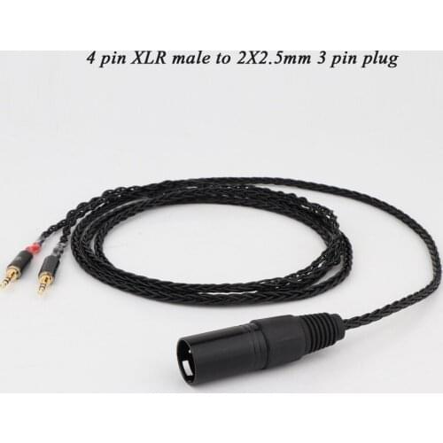 Hi-end OCC Silver Plated Headphone Cable Hifi XLR 4 Pin to 2X2.5mm Balance Plug Cable Earphone Cable