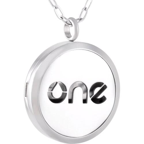 IJP0123 "One"Aromatherapy Essential Oil Diffuser Necklace Locket Pendant Stainless Steel Perfume Necklace with 12 Refill Pads