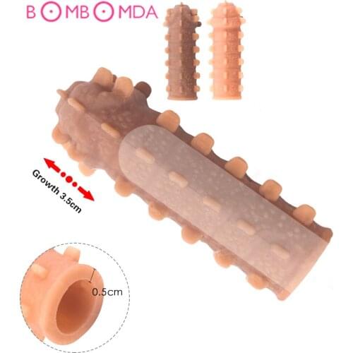 Silicone Penis Ring Adults Sex Toy for Men Vagina Condom Ribbed Multi Functional Dildo Girth Enhancer Anal Butt Plug Dick Sleeve