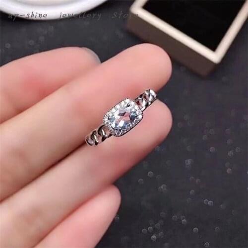 New womens 925 silver inlaid natural aquamarine ring, simple atmosphere, a gift for girlfriend