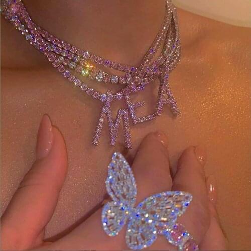 2020 new Pink letter Rock hip hop bling jewelry iced out cz Alphabet pendant AAA CZ Name CZ tennis chain Initial Necklace