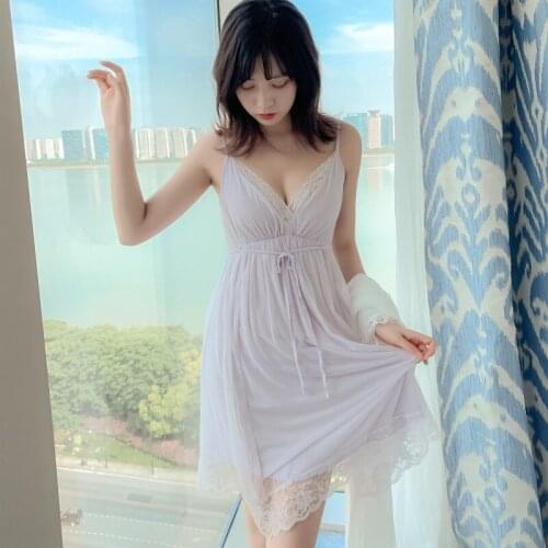 Summer night dress with suspenders female sense lace princess with breast cushion skirt bottom skirt modale court homewear