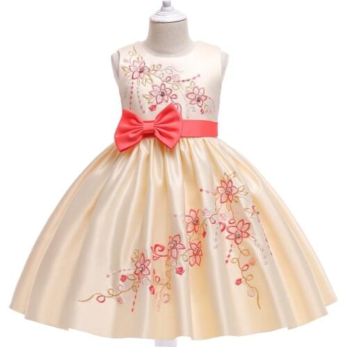 Summer Bow Clothes Kids Dresses For Girls Lace Flower Embroidery Party Wedding Birthday Children Princess Dress Prom Clothing