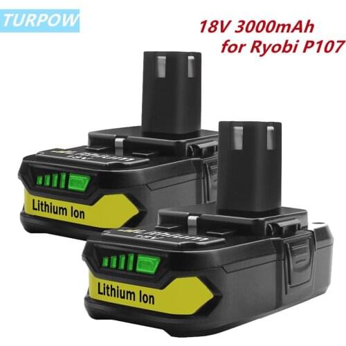 Turpow 18V 3000mAh P107 Rechargeable Battery Replacement for Ryobi P104 P105 P102 P103 P107 Cordless Li-ion Battery L50