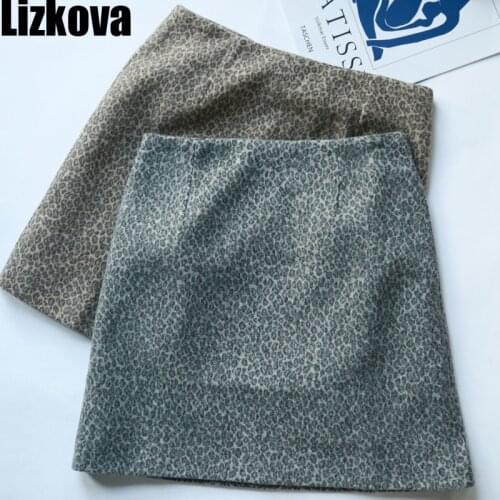 Lizkova Winter Leopard Print Mini Skirt Women Korean Style High Waist A-Line Ladies Sexy Short Skirt FL9210