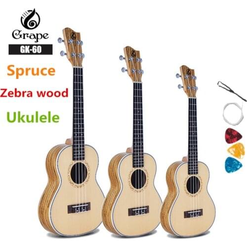 Zebra Wood Ukulele 21 24 26 Inches Mini Electri Soprano Concert Tenor Acoustic Guitars 4 Strings Ukelele Pickup Travel Guitar