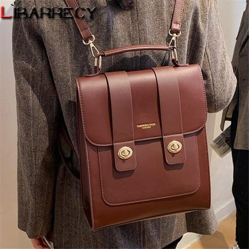 Fashion Solid Color Designer Ladies Student Backpack Letter Design Teenager School Bag High Quality PU Leather Women Backpack