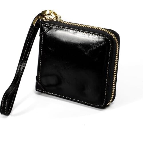 Fashion Genuine Leather RFID Womens Women Wallet ID Card Holder Small Coin Purse Oil Wax Purse Leather Zipper