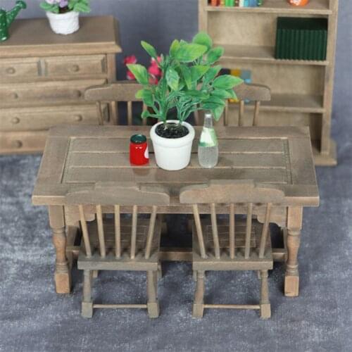 Wooden 1/12 Dollhouse Dining Table Furniture DIY Set Toy Gift Wood Color