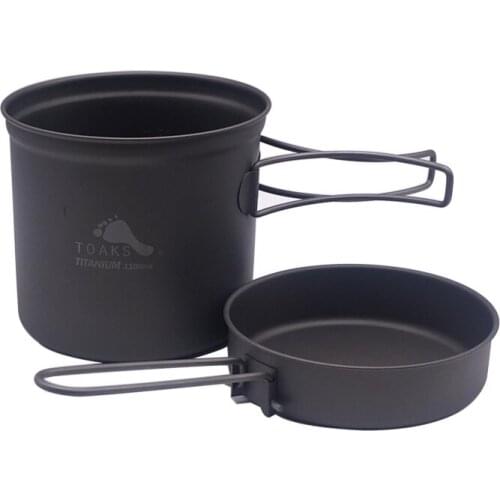 TOAKS 1100ml Cookware Set Ultralight Titanium Pot Frying Pan Outdoor Camping Hiking Titanium Bowl Titanium Cup Camp Picnic Pot