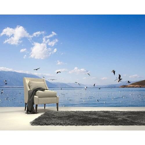 Papel de parede Flying seagull sea landscape 3d wallpaper mural,living room bedroom kithen bathroom wall papers home decor