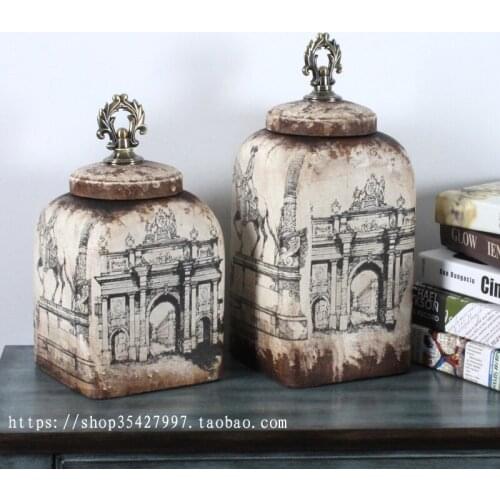 Retro nostalgic savings tanks ancient buildings ceramics copper American style handicrafts living room study decoration