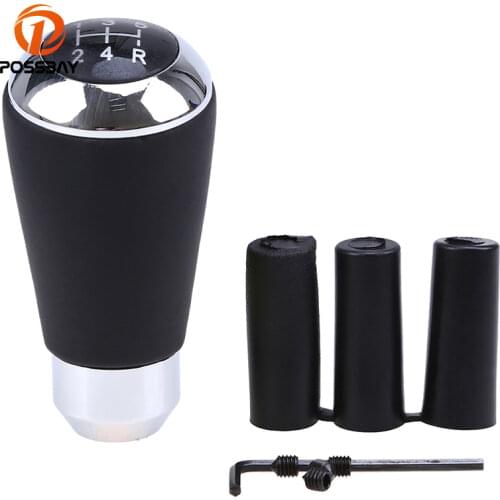 POSSBAY Car Manual Transmission Gear Knob 5 Speed Handle Head Stick Lever Aluminum Leather Car Shift Knob for Ford BMW Opel