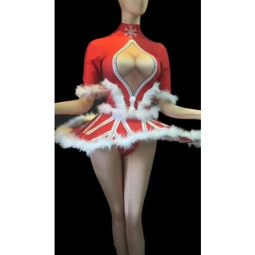 Sexy Women Slim Performance Costumes Women Fashion Birthday Celebration Party Red Short Dress Womens Half Sleeve Stage Outfits