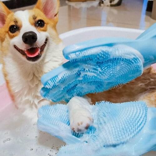 Dog Pet Grooming Glove Silicone Cats Brush Comb Deshedding Hair Gloves Dogs Bath Cleaning Supplies Animal Gloves Tool E11469