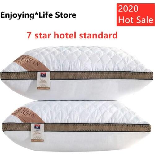 7 Star Hotel Standard Feather Fabric Pillow Hotel Super Stretch Pillow.Neck Pillow Can Be Washed.45X65X18cm Bed Pillow