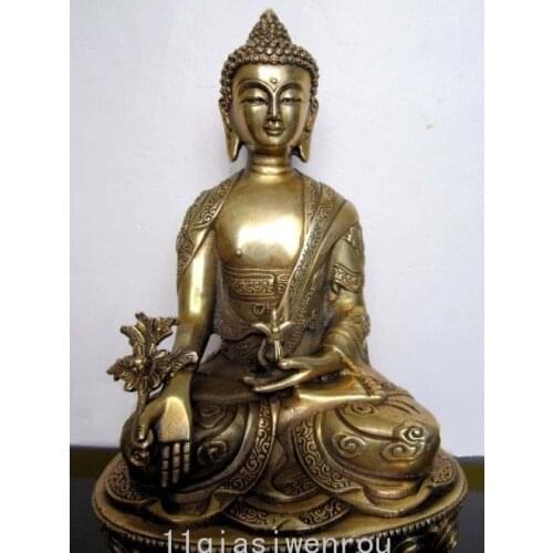 Buda tibetano Tíbet Bhaisajyaguru bronce en la parte posterior de la estatua de Buda dragón tallada