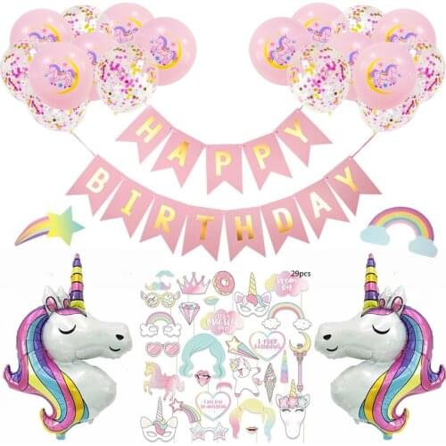 Unicorn Birthday Party Decoration Giant Unicorn Balloon Pull Flag Birthday Party Rainbow Tassel Baby Shower Decoration Supplies