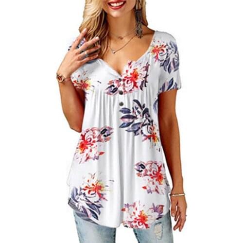 New 2021 Summer Tops Women Oversized Floral Printed T Shirt Loose Button Streetwear Casual Tops Large Size Clothes Pullover