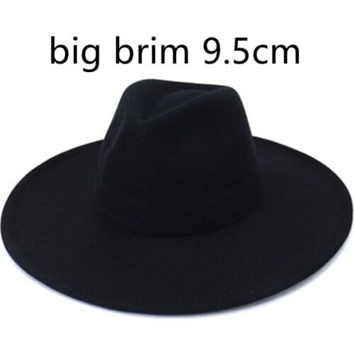 Womens hat fedoras big brim 9.5cm panama classic jazz men caps solid color casual formal dress church felt fedora men women hat