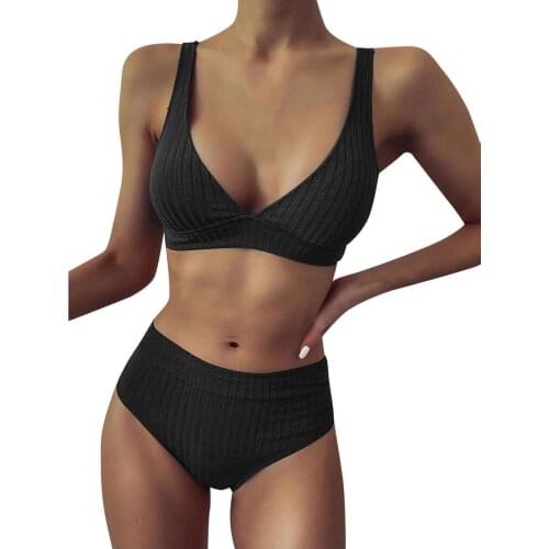 TELOTUNY Womens swimsuits Women Striped Push Up High Cut Hight Waist Halter Bikini Set Swimwear Summer Two Piece Swimsuit