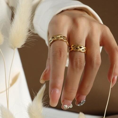 2021 New Arrival 18 K Gold Plated Chinese Knot Cross Mesh Rings Woman Adjustable Ring Fashion 316 L Stainless Steel Jewelry