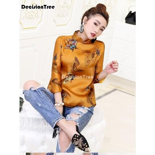 2021 chinese traditional cheongsam blouse women qipao floral print blouse asian style satin elegant chiffon blouse cheongsam top