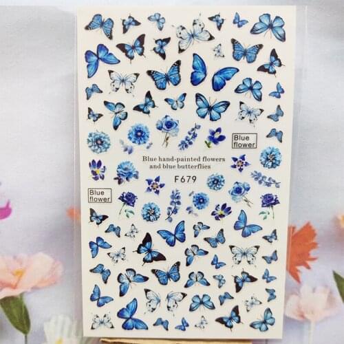 3D Nail Sticker Spring Fall Cute Blue Morpho Nail Glue Stickers Butterfly Flowers Stickers for Manicure Nail Art Decoration