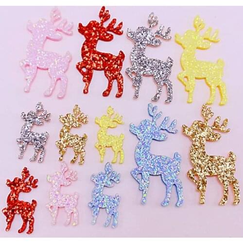 50pcs patch/cloth Christmas DIY ornaments glitter deer bow handmade childrens hair accessories gift box decoration materials