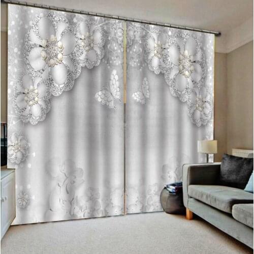 Diamond flower curtains sliver Blackout curtains Rhinestone curtain 3D Window Curtain Luxury living room decorate Cortina