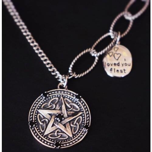 Angela original jewelry] S925 Sterling Silver Silver Antique Black Diamond Star disk Necklace clavicle chain