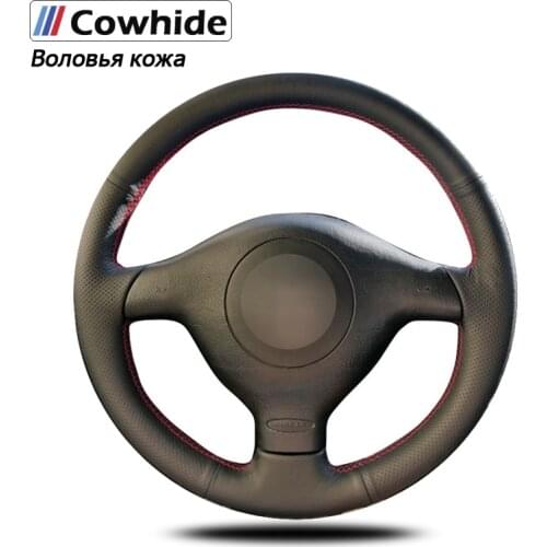 Handsewing Black Genuine Leather Steering Wheel Covers for volkswagen vw golf 4 passat b5 1996-2003 seat leon 1999-2004 polo