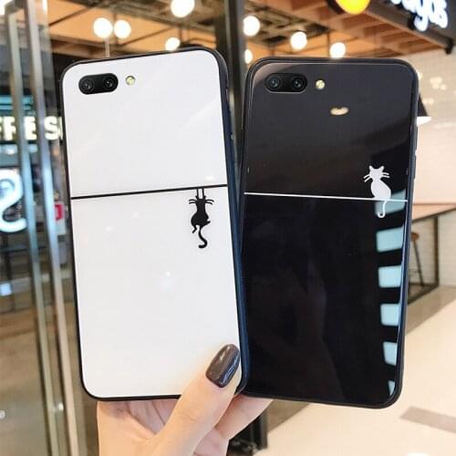 For OPPO A3S A5S A52 A72 A92 A57 A39 A73 Case Luxury Cat shadow Glass Cover For OPPO A5 A9 2020 A77 A79 A83 A59 A91 A1K A11X A8