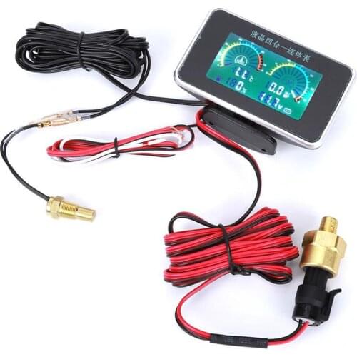 DC 9V-36V 4-In-1 Car LCD Digital Display Voltmeter Fuel Gauge Water Temp Oil Pressure Meter Water Temp Gauge