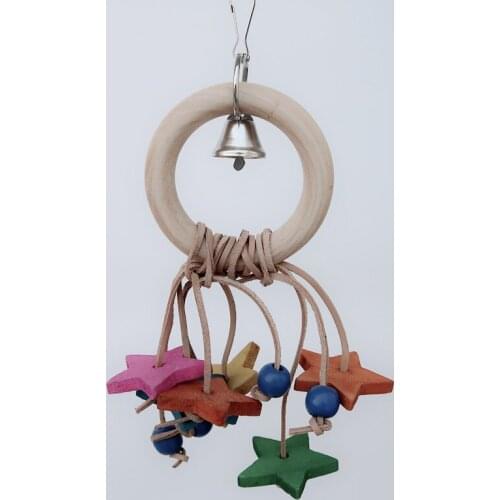 Wooden Ring and Stars Chew Bite Swing Toy with bell for Parrot Bird Products Pet Toy Accessories Cockatiel Parrot hang Toy BT013