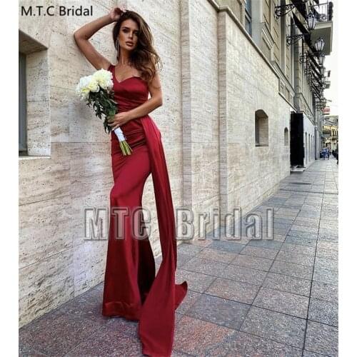 One Shoulder Burgundy Satin Bridesmaid Dresses Plus Size Floor Length Long Maid Of Honor Wedding Party Dress Cheap Formal Gowns
