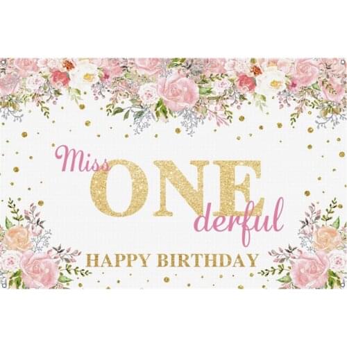 Miss Onedruful Happy 1 Year Old Birthday Backdrop Girl 1st Birthday Party Background Pink Flower Party Banner Photo Backdrop