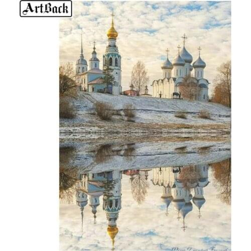 ArtBack Diamond Painting Castle View Religious Church 5d Full Square drill diamond embroidery rhinestone diamond mosaic sticker