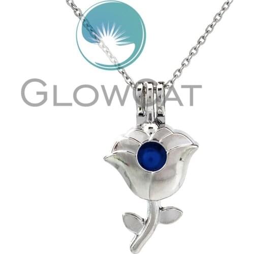 KK847 Rose Flower Beads Cage Essential Oil Diffuser Aroma Pearl Cage Locket Necklace Women Girl Friend Gifts