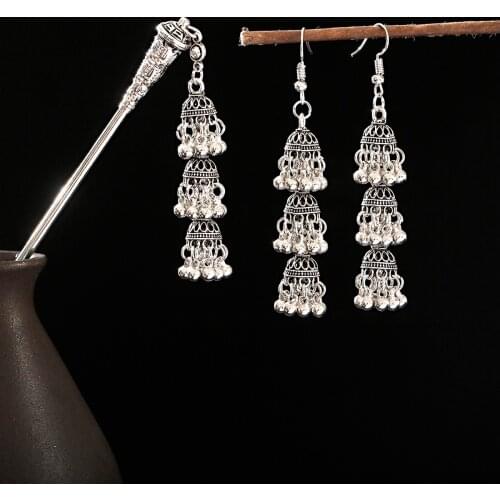 Bells Jhumka Indian Earrings Hairpins Set Hair Sticks For Hair Accessories Women Jewelry Girl Gift Gypsy Earring Pendant Hairpin