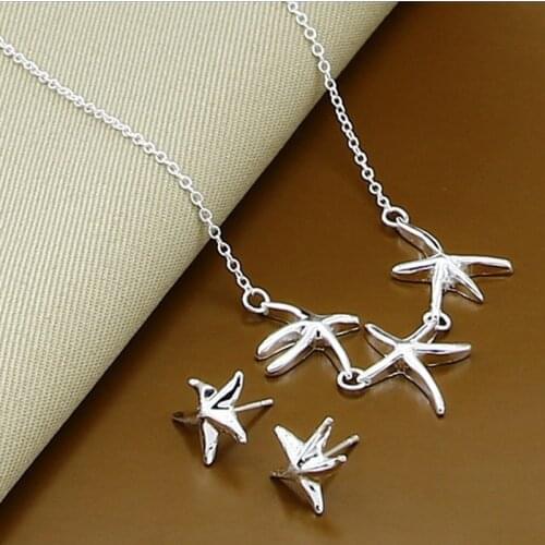 Wholesale Price 925 Silver Jewelry Sets Fashion Simple Sky Star Chain Necklace Earrings Set Fine Jewelry